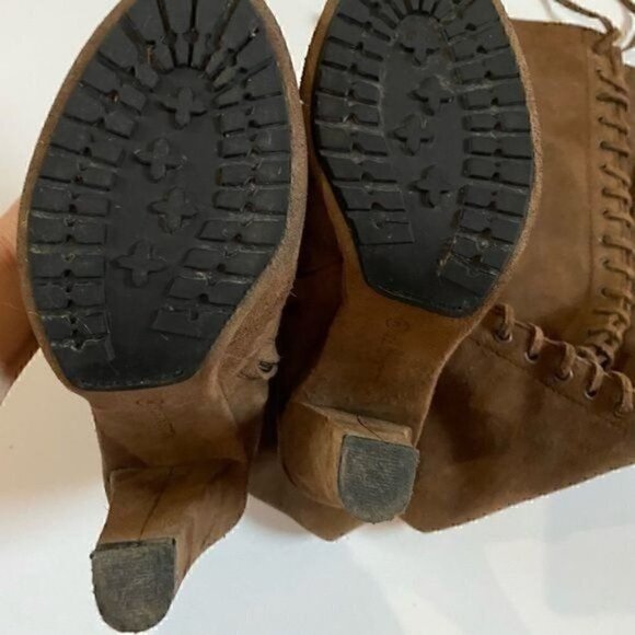 Allsaints Stepney Tan Suede Over the Knee Lace Up Tassel Boots EU 36 US 6 - Picture 6 of 16